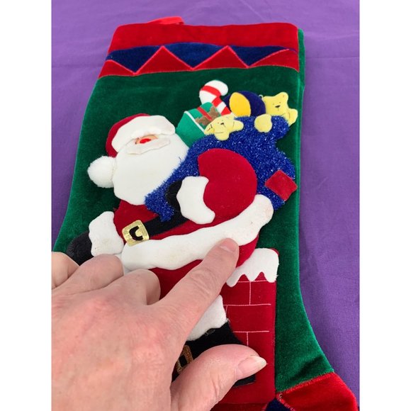 Felted Vintage Christmas stocking handmade Santa Climbing into Chimney - Picture 9 of 12
